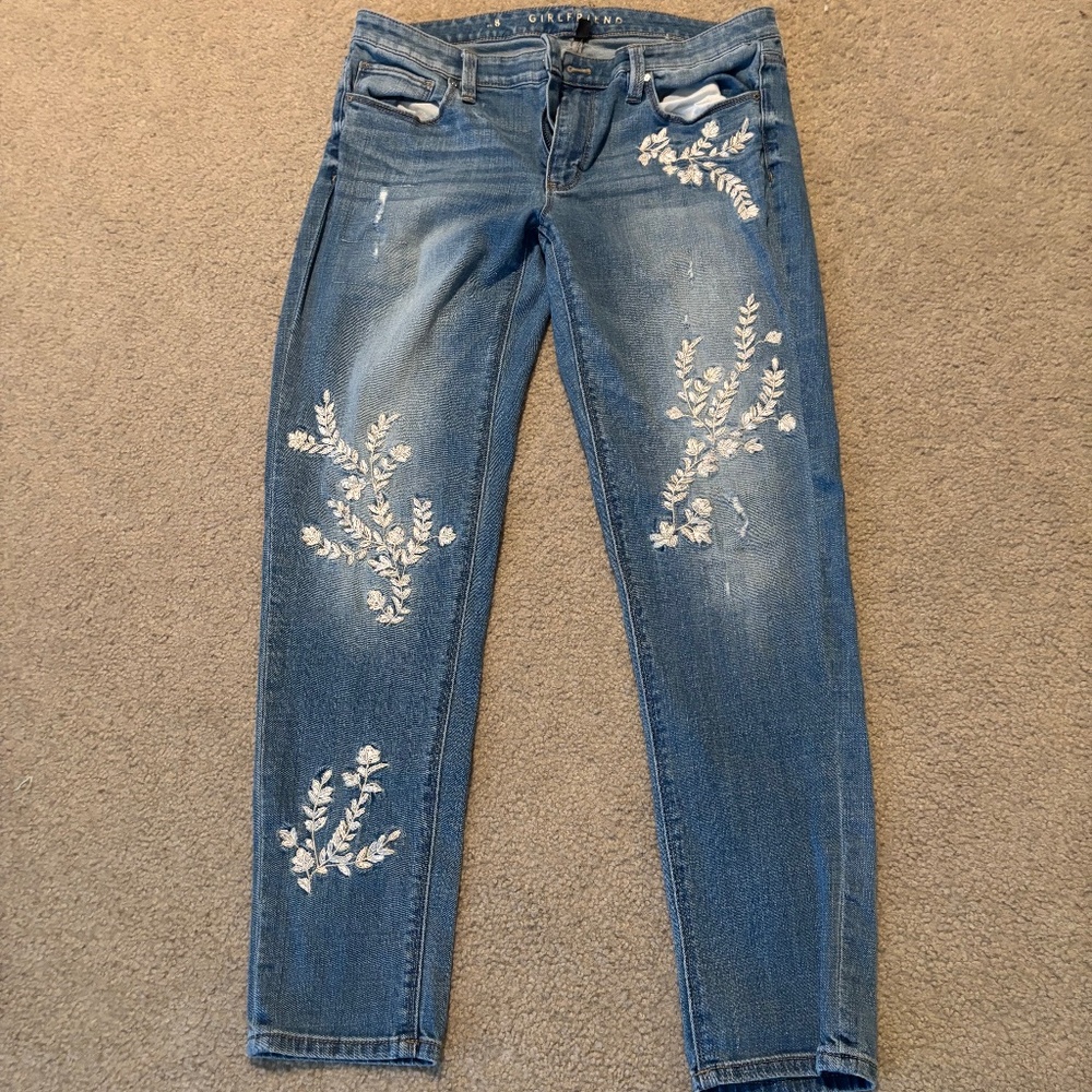 Distressed Blue Embroidered Women’s Jeans